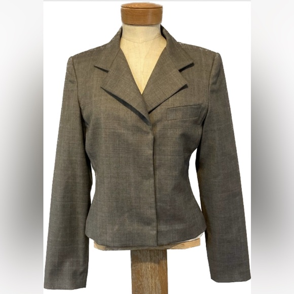 Narciso Rodriguez Cropped Wool Suit Jacket in Grey - Picture 1 of 11